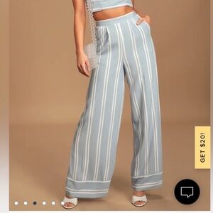 Lulus Coastal Living Striped Blue & White Wide Leg Floor Length Pants, Medium